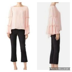 DREW Women's Torri Tiered Bell Sleeve 100% Silk Blouse Blush Size XS